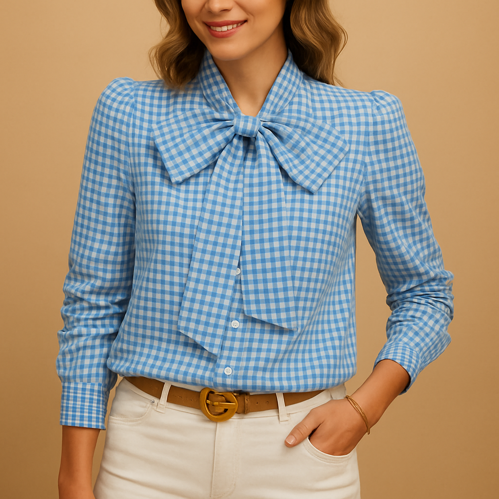 Classic Checked Blouse with Bow Detail | Clara 2