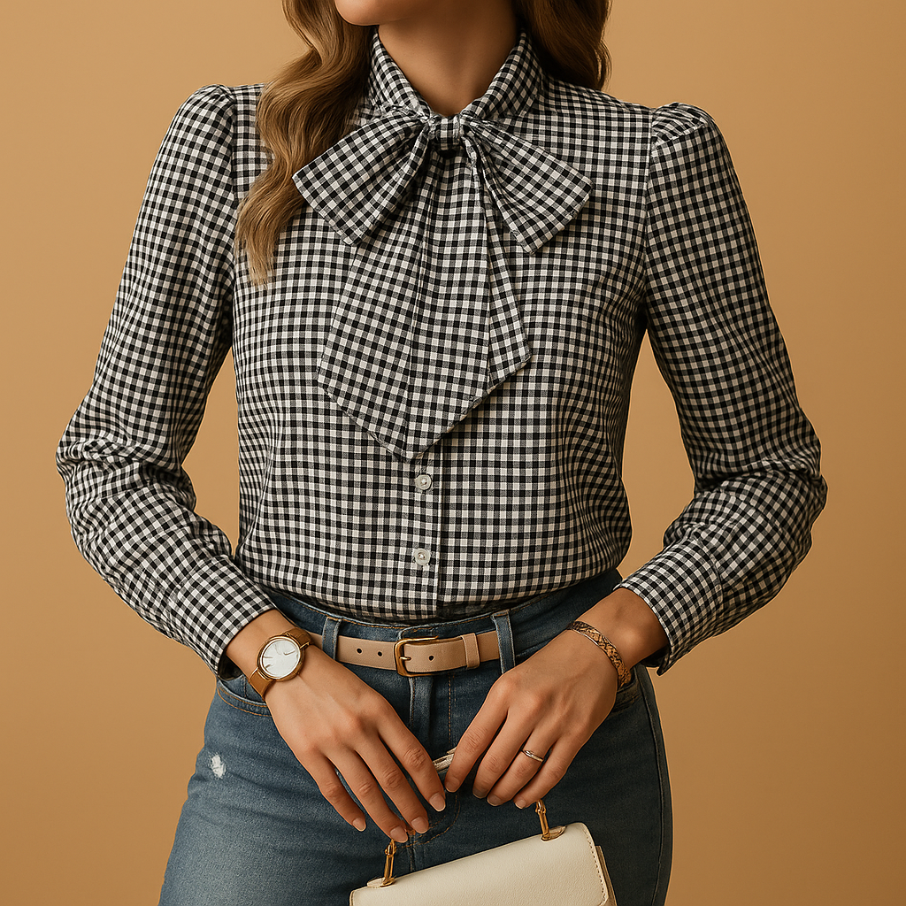 Classic Checked Blouse with Bow Detail | Clara 3