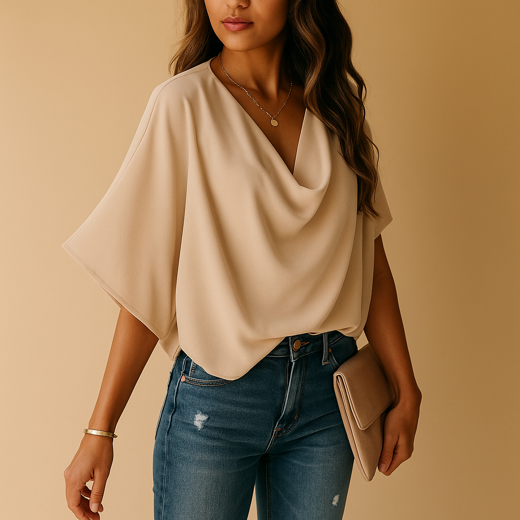 Elegant Chiffon Blouse with Batwing Sleeves | Clara 4