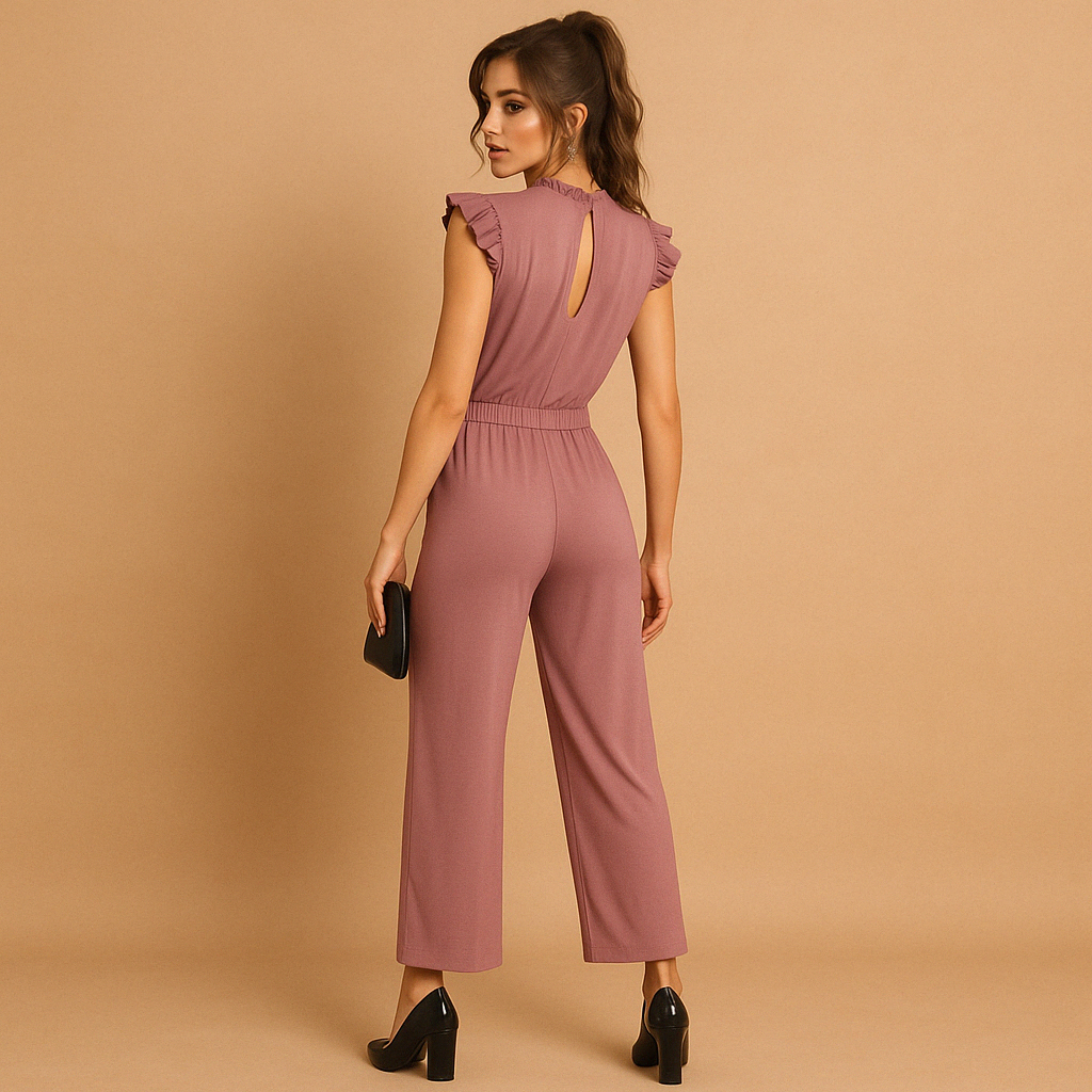 Elegant belted jumpsuit with cap sleeves for formal occasions | Yasmine 3