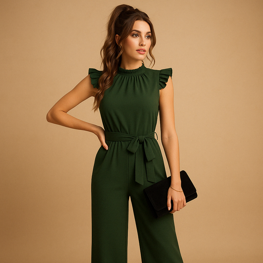 Elegant belted jumpsuit with cap sleeves for formal occasions | Yasmine 4