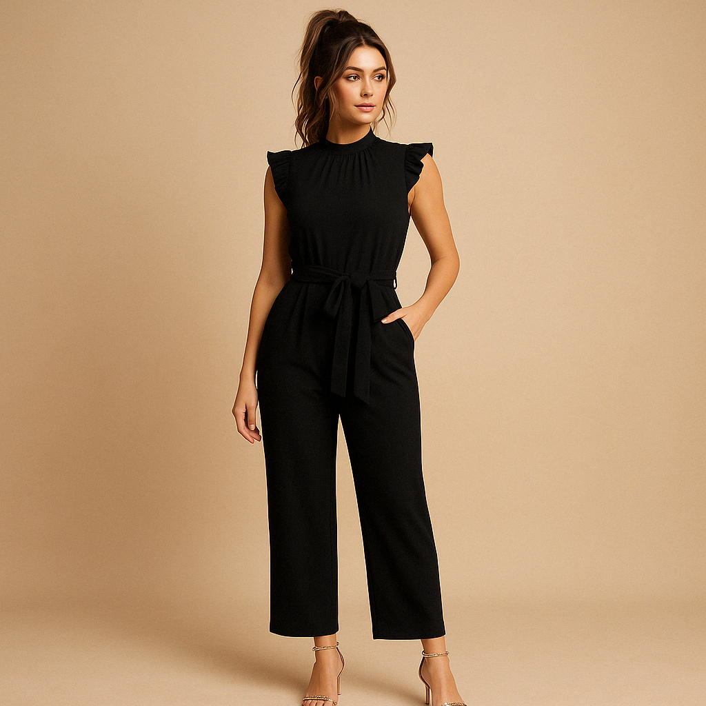 Elegant belted jumpsuit with cap sleeves for formal occasions | Yasmine 6