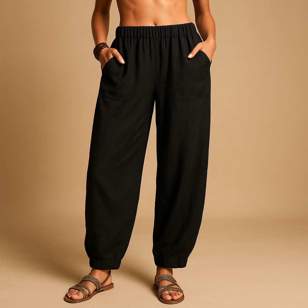 Linen Wide Leg Pants for Women with High Waist and Pockets | Femke 3