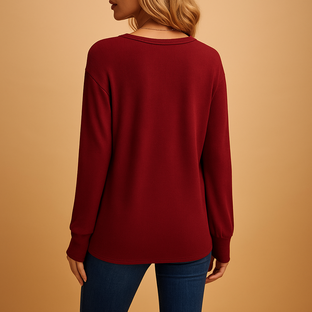 Women's Elegant V-Neck Blouse with Button Details | Jolien 5