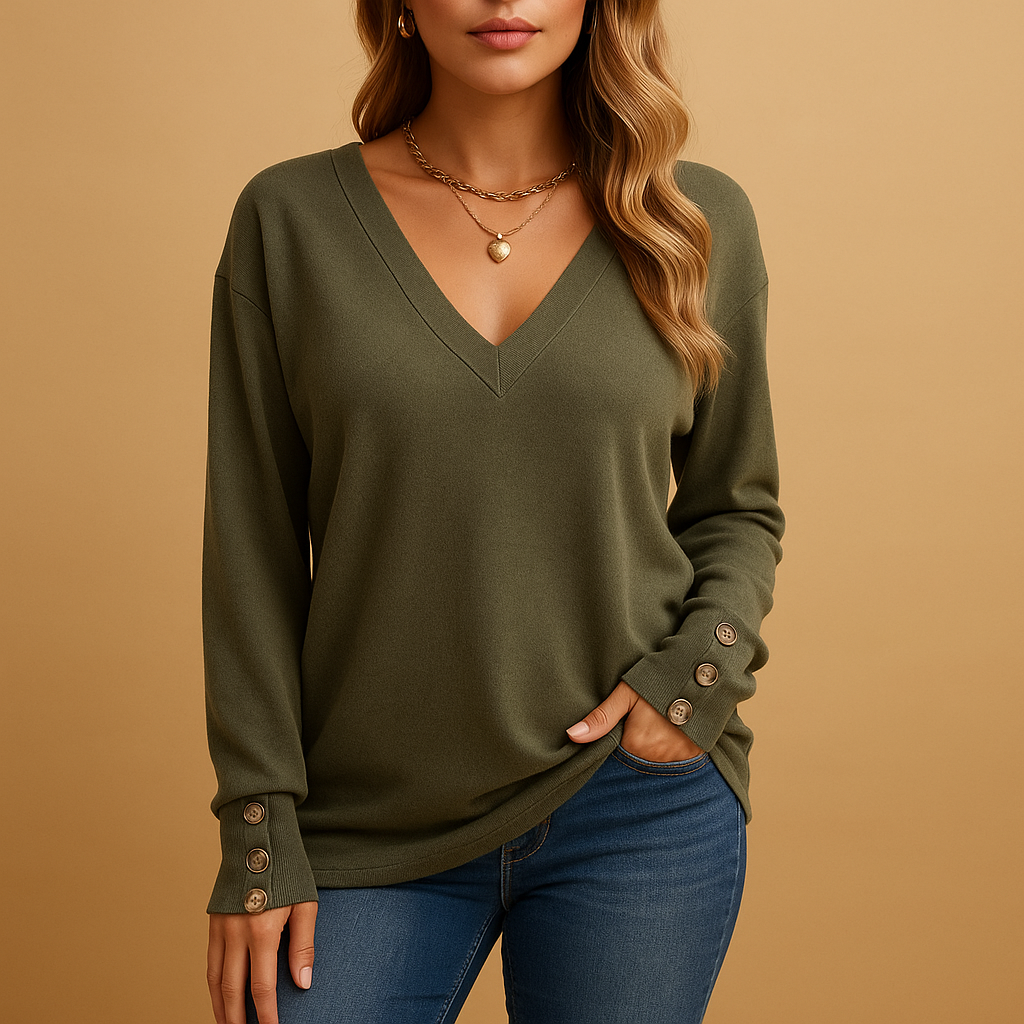 Women's Elegant V-Neck Blouse with Button Details | Jolien 6