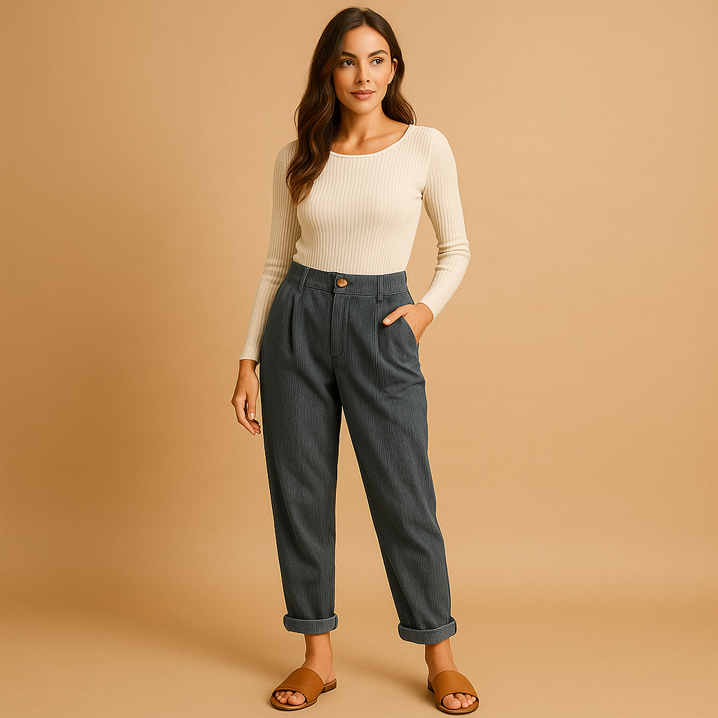 Women's Trousers High-Waisted Straight Leg Cotton | Nina 5