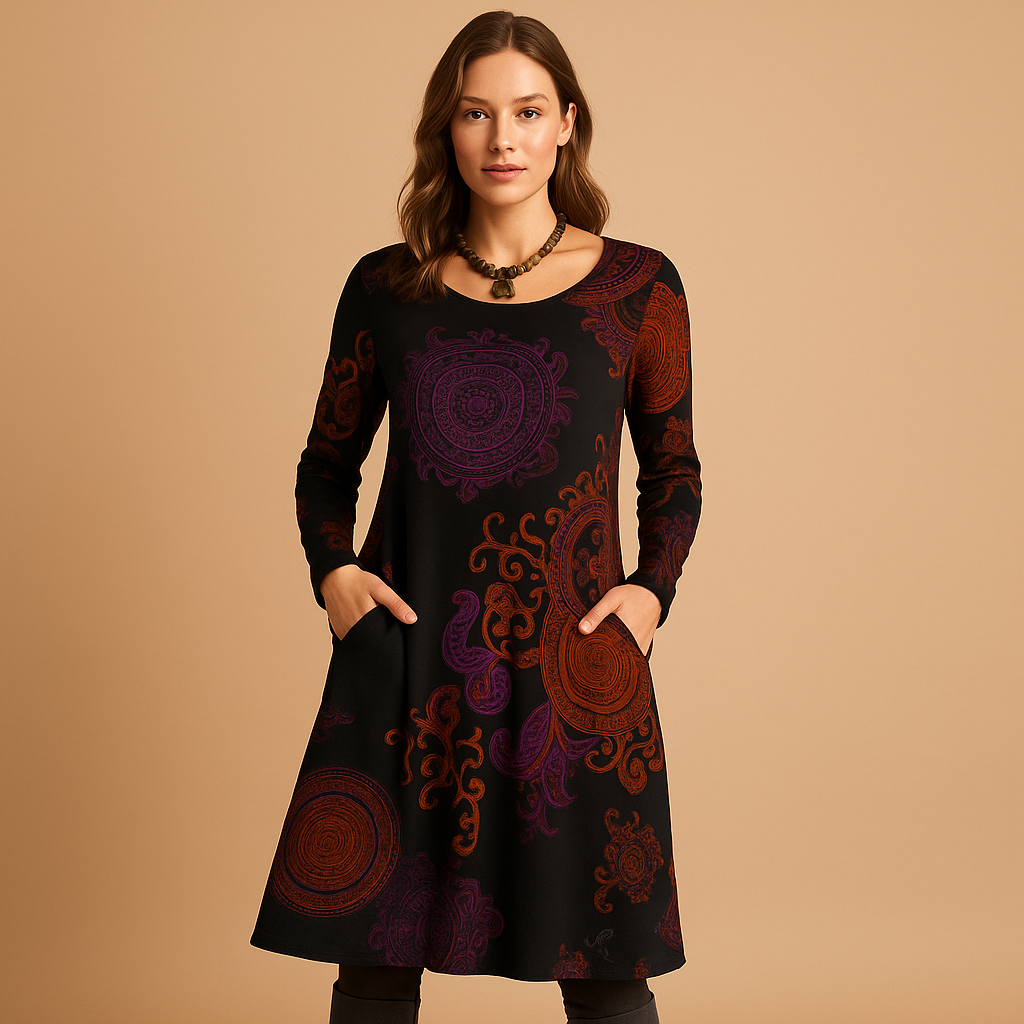 Bohemian Maxi Dress with Long Sleeves and Pockets | Iris 0