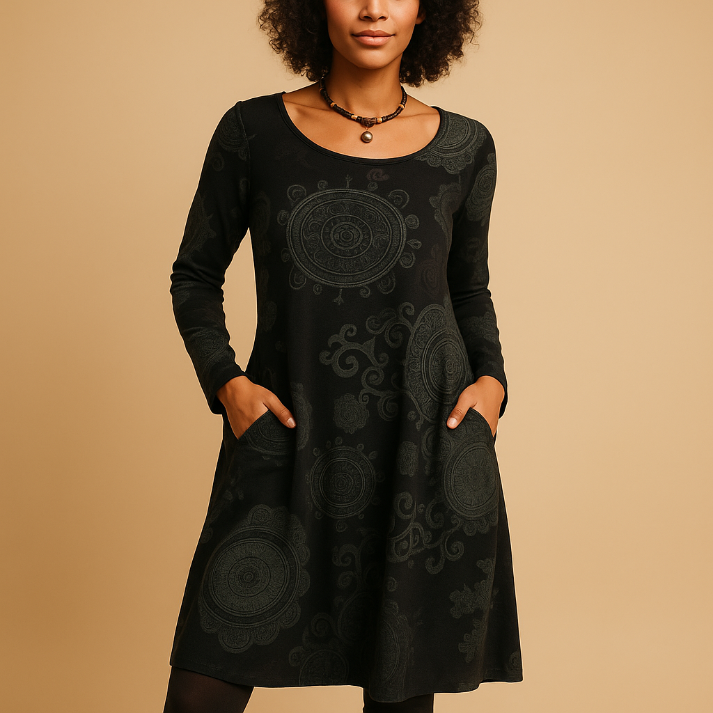 Bohemian Maxi Dress with Long Sleeves and Pockets | Iris 1