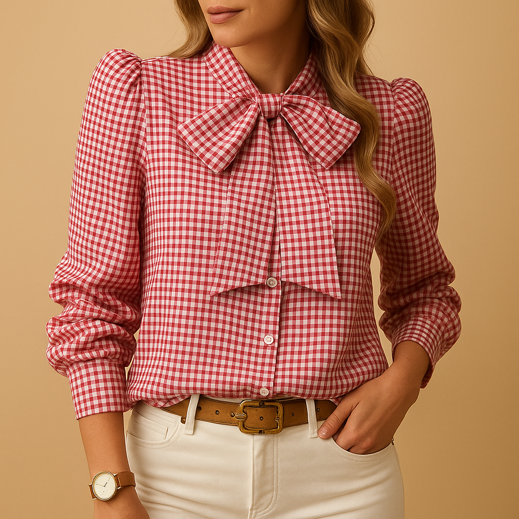 Classic Checked Blouse with Bow Detail | Clara 0