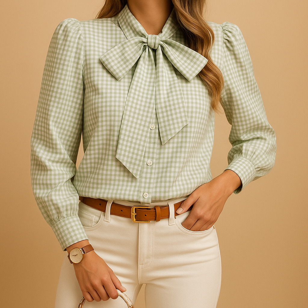 Classic Checked Blouse with Bow Detail | Clara 1
