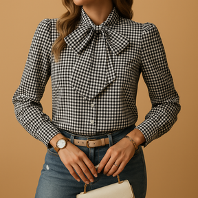 Classic Checked Blouse with Bow Detail | Clara 3