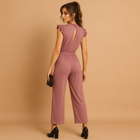 Elegant belted jumpsuit with cap sleeves for formal occasions | Yasmine 3