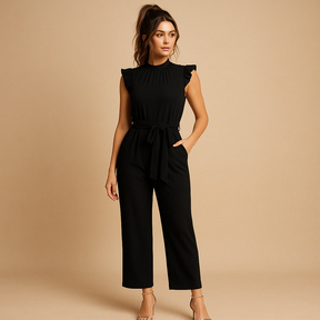 Elegant belted jumpsuit with cap sleeves for formal occasions | Yasmine 6