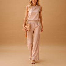 Elegant wide-leg jumpsuit with round neck | Anna 0