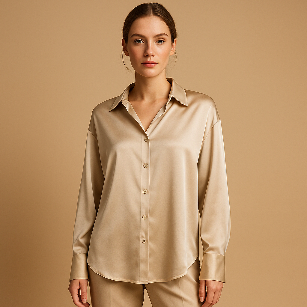 Luxurious satin blouse with unique collar design | Mirthe 0