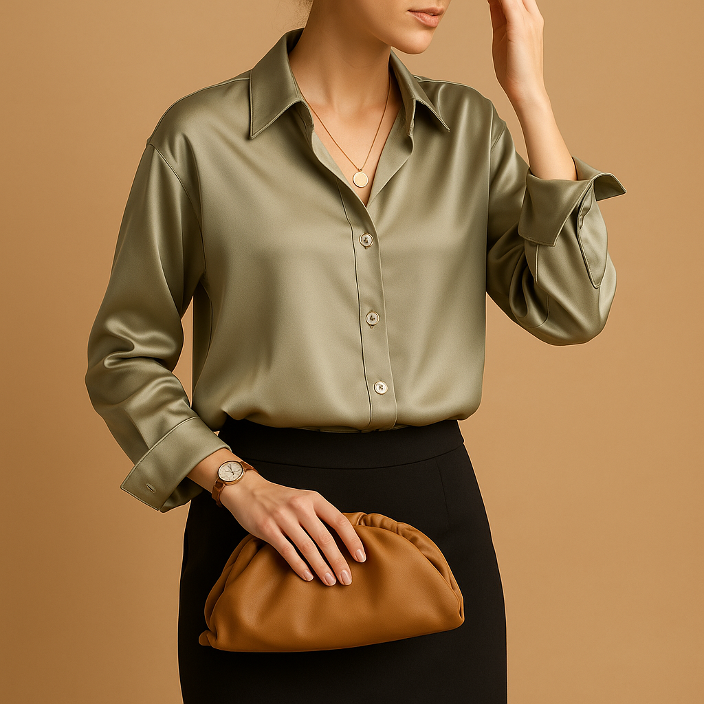 Luxurious satin blouse with unique collar design | Mirthe 2