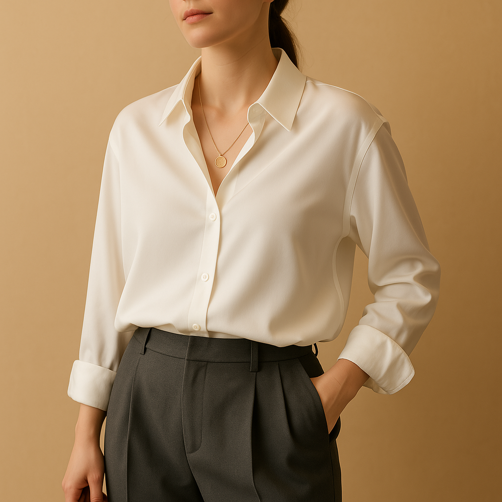 Luxurious satin blouse with unique collar design | Mirthe 4