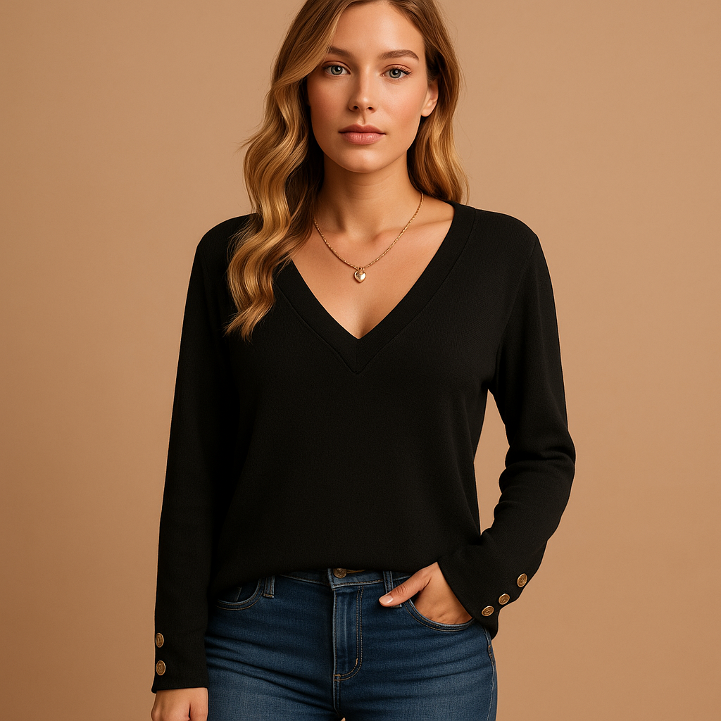 Women's Elegant V-Neck Blouse with Button Details | Jolien 0