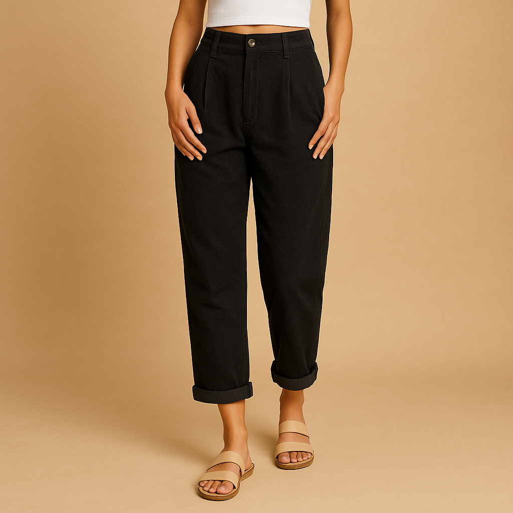 Women's Trousers High-Waisted Straight Leg Cotton | Nina 0