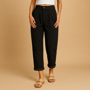 Women's Trousers High-Waisted Straight Leg Cotton | Nina 0